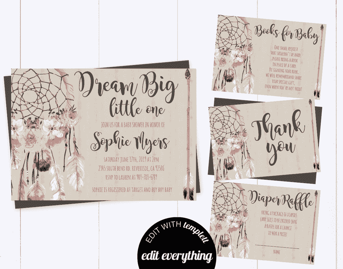 Dream catcher baby shower invitations