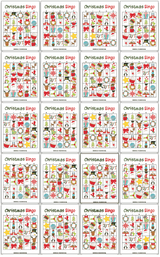 Free printable christmas bingo cards for 20