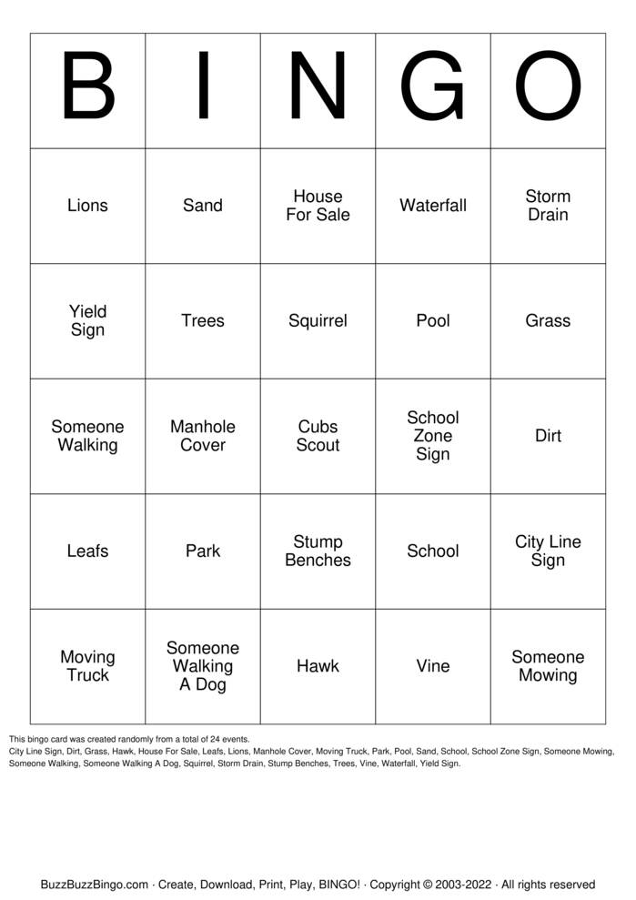 Free printable nature scavenger hunt bingo card
