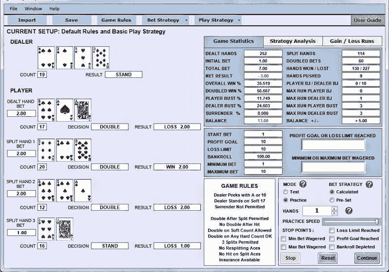Blackjack simulator spreadsheet
