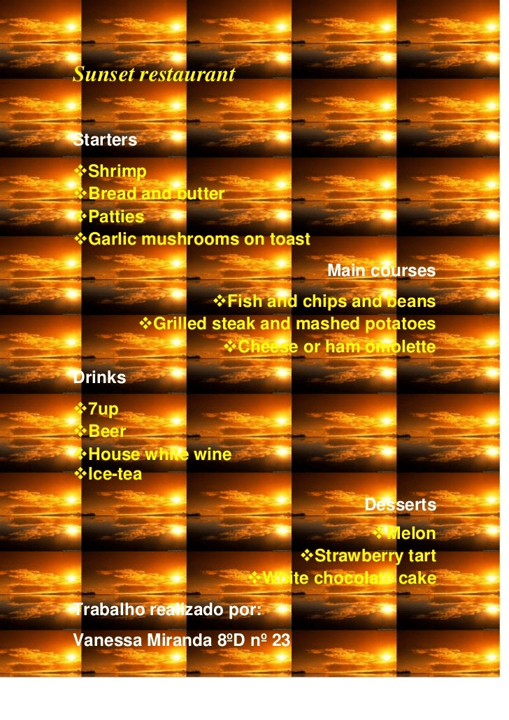 Sunset station buffet menu
