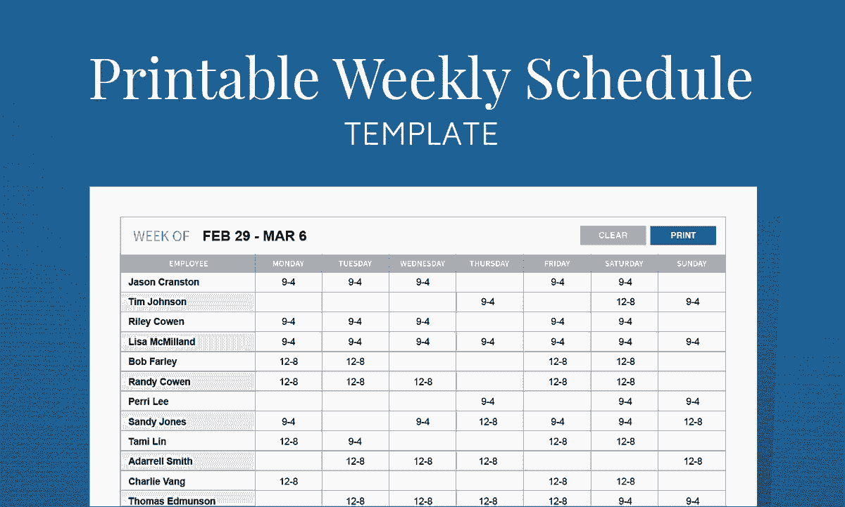 Free printable daily work schedule template