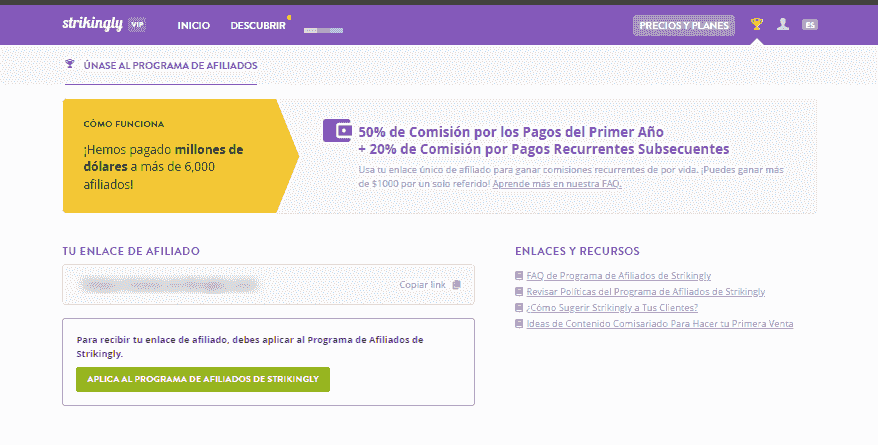 Programas de afiliados de Strikingly