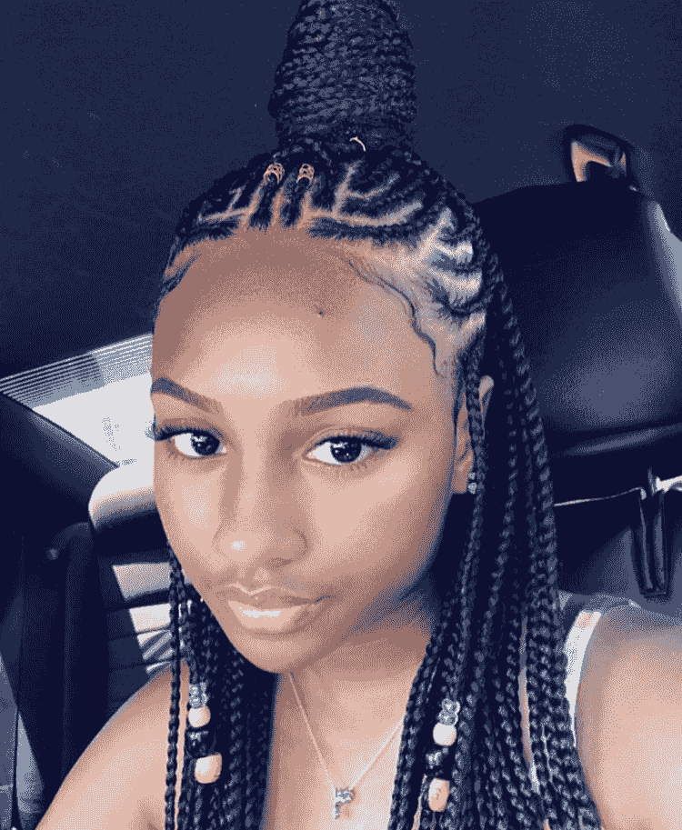 Half black half white box braids