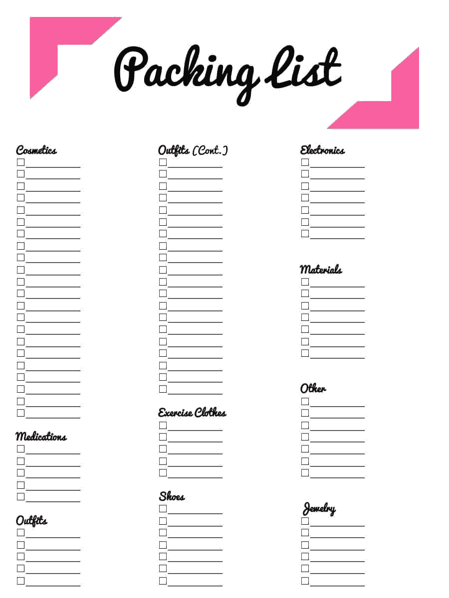 Packing list template google sheets