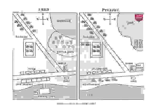 The map below shows the development of the village of Ryemouth between 1995 and present.  