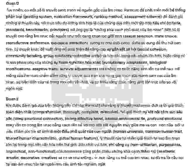 🔥The Role of Mothers in the Origins of Music answers with location - Đề luyện IELTS READING- Làm bài online format computer-based, kèm đáp án, dịch & giải thích từ vựng - cấu trúc ngữ pháp khó