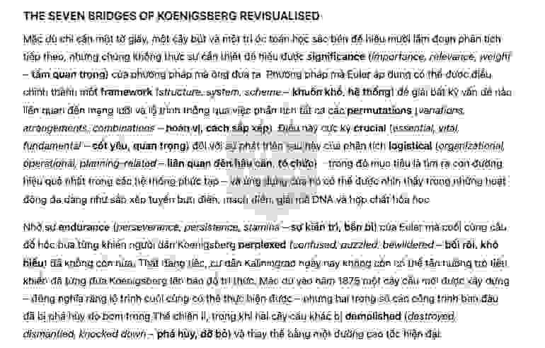 🔥THE SEVEN BRIDGES OF KOENIGSBERG Answers with location - Đề thi thật IELTS READING- Làm bài online format computer-based, kèm đáp án, dịch & giải thích từ vựng - cấu trúc ngữ pháp khó