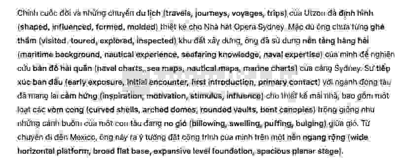 Sydney Opera House Answers with location - Đề thi thật IELTS READING