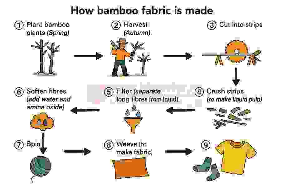 The diagram below shows how fabric is manufactured from bamboo