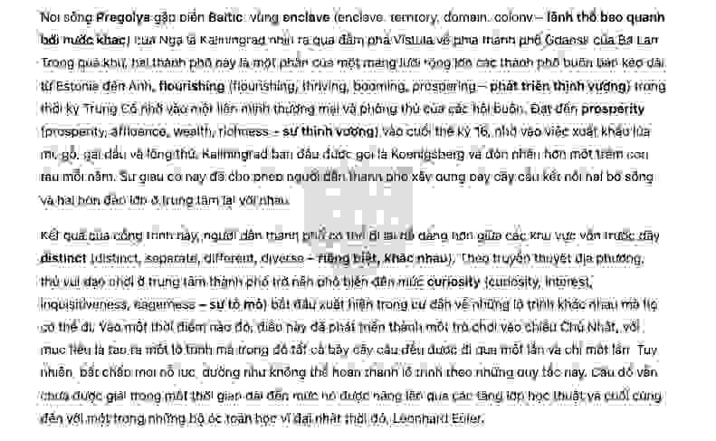 🔥THE SEVEN BRIDGES OF KOENIGSBERG Answers with location - Đề thi thật IELTS READING- Làm bài online format computer-based, kèm đáp án, dịch & giải thích từ vựng - cấu trúc ngữ pháp khó