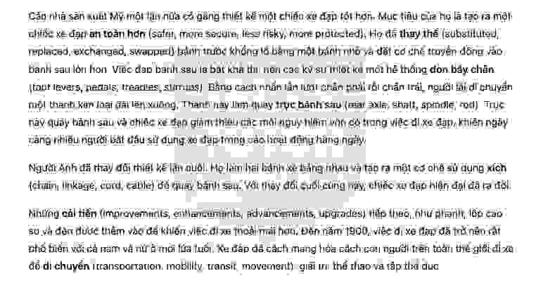 The History of Bicycles answers with location - Đề thi thật IELTS READING