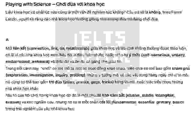 Playing with science Answers with location - Đề thi thật IELTS READING