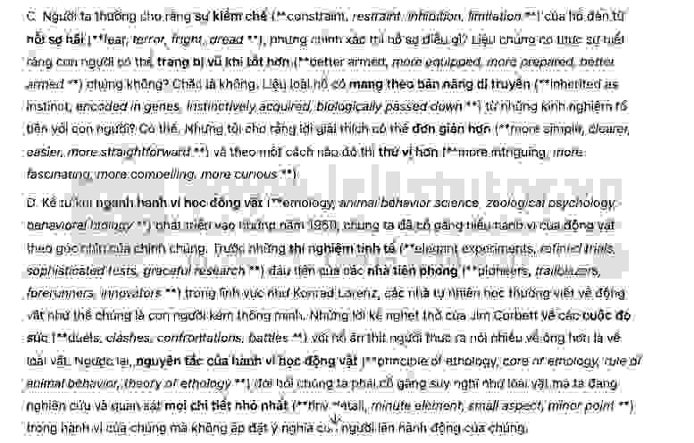 Why are so few tigers man-eaters? Answers with location - Đề thi thật IELTS READING