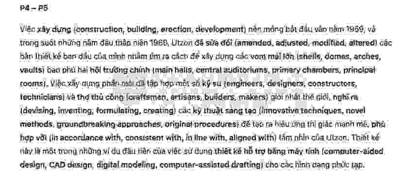 Sydney Opera House Answers with location - Đề thi thật IELTS READING