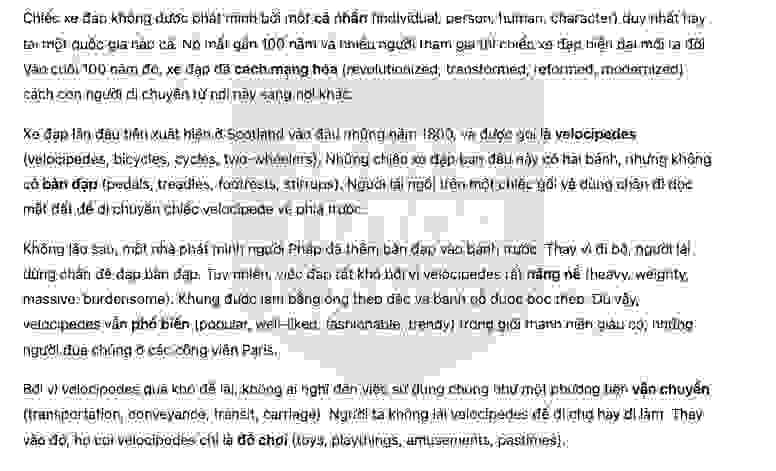 The History of Bicycles answers with location - Đề thi thật IELTS READING