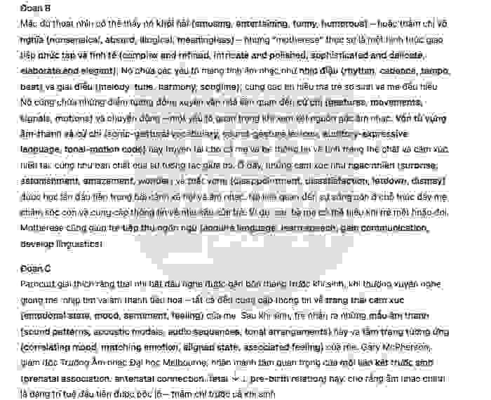 🔥The Role of Mothers in the Origins of Music answers with location - Đề luyện IELTS READING- Làm bài online format computer-based, kèm đáp án, dịch & giải thích từ vựng - cấu trúc ngữ pháp khó