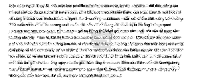 🔥THE SEVEN BRIDGES OF KOENIGSBERG Answers with location - Đề thi thật IELTS READING- Làm bài online format computer-based, kèm đáp án, dịch & giải thích từ vựng - cấu trúc ngữ pháp khó