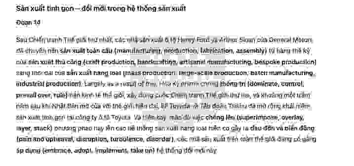 🔥Lean Production Innovation – in manufacturing systems Answers with location - Đề luyện IELTS READING- Làm bài online format computer-based, kèm đáp án, dịch & giải thích từ vựng - cấu trúc ngữ pháp khó