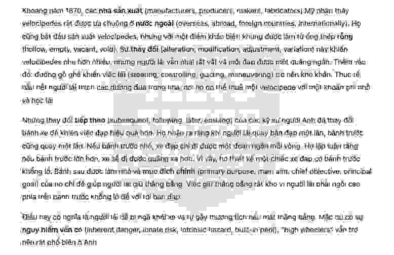 The History of Bicycles answers with location - Đề thi thật IELTS READING
