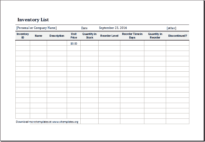 Inventory list template google sheets