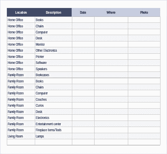 Home inventory checklist form