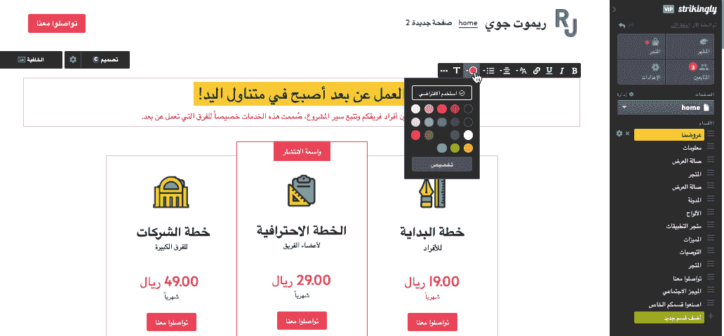 ميزات الموقع الإلكتروني - تمتد ميزات Strikingly إلى حلول التجارة الإلكترونية - خيارات التخصيص