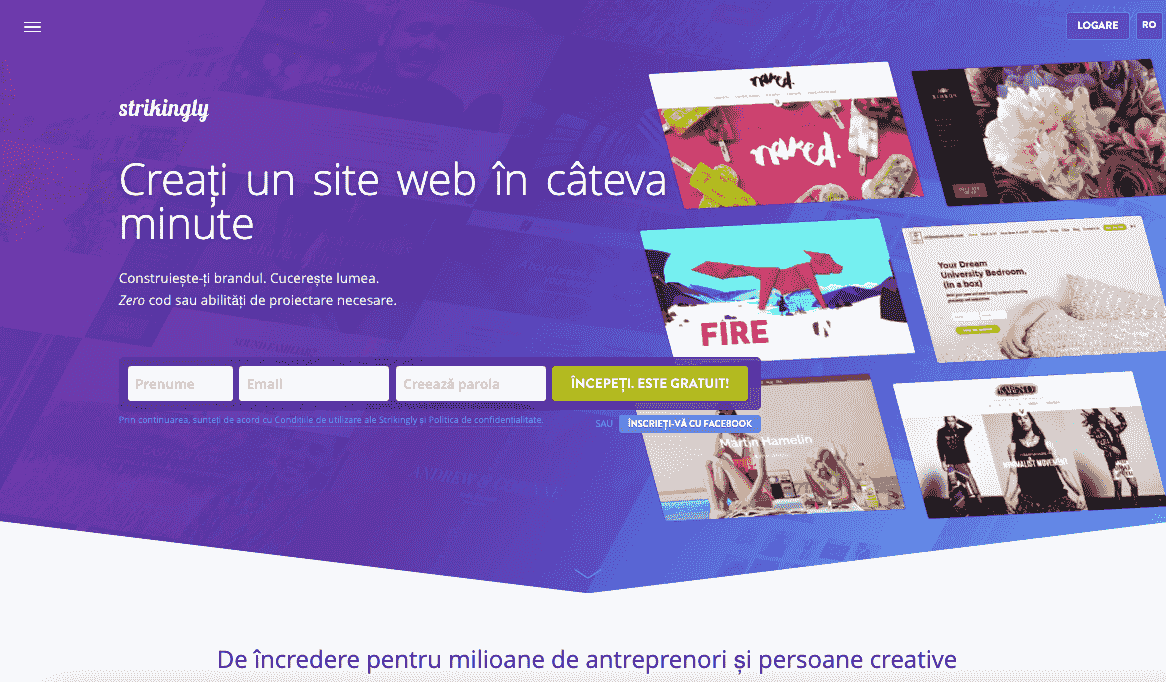 Strikingly pagina de destinație