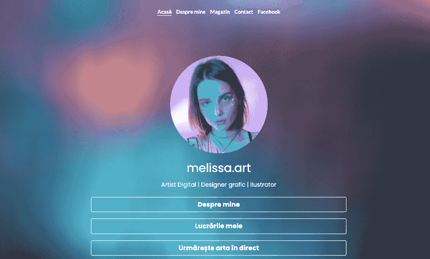 Șablonul Melissa.Art de la Strikingly