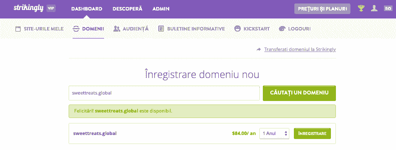 Găzduire web ieftină pe Strikingly - Înregistrare domeniu