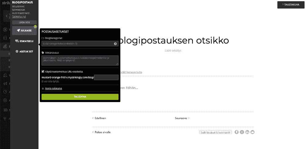 Ajoita blogikirjoituksesi - Bloggaa Strikinglyn avulla - Mukauta blogin asetuksia