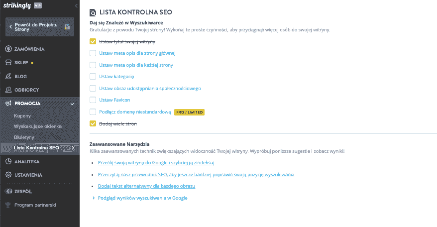 Inspiracja do projektowania stron internetowych — stwórz swoje arcydzieło dzięki Strikingly — wbudowane narzędzia SEO Strikingly