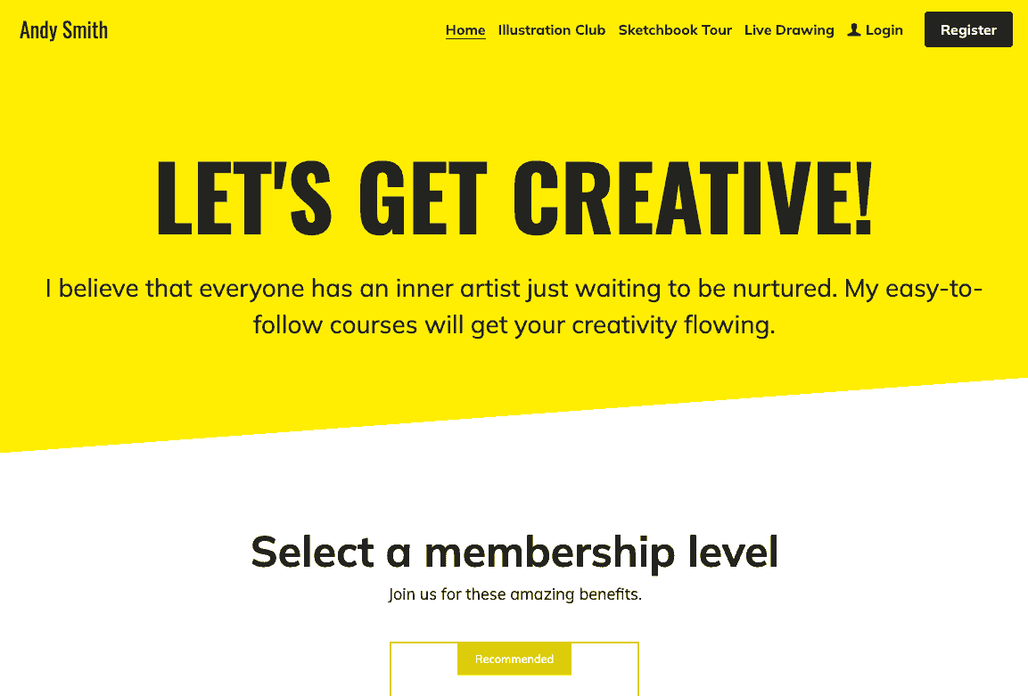 Szablon "Let's Get Creative" od Strikingly