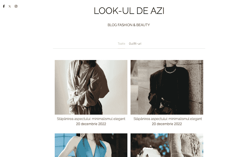 Șablonul de blog "Today's Look" de la Strikingly