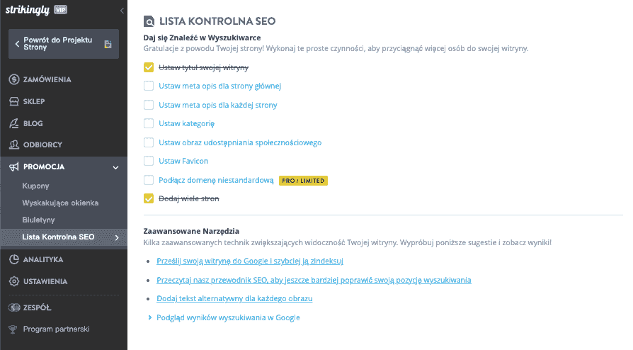 osobista strona internetowa - Wykorzystanie Strikingly - Integracja najlepszych praktyk SEO