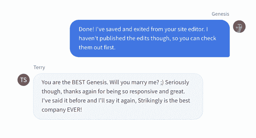 Asistență Live Chat Strikingly