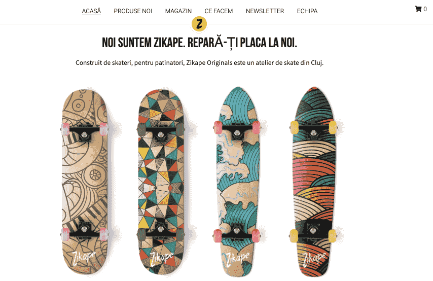 Șablonul magazinului online Zikape de la Strikingly