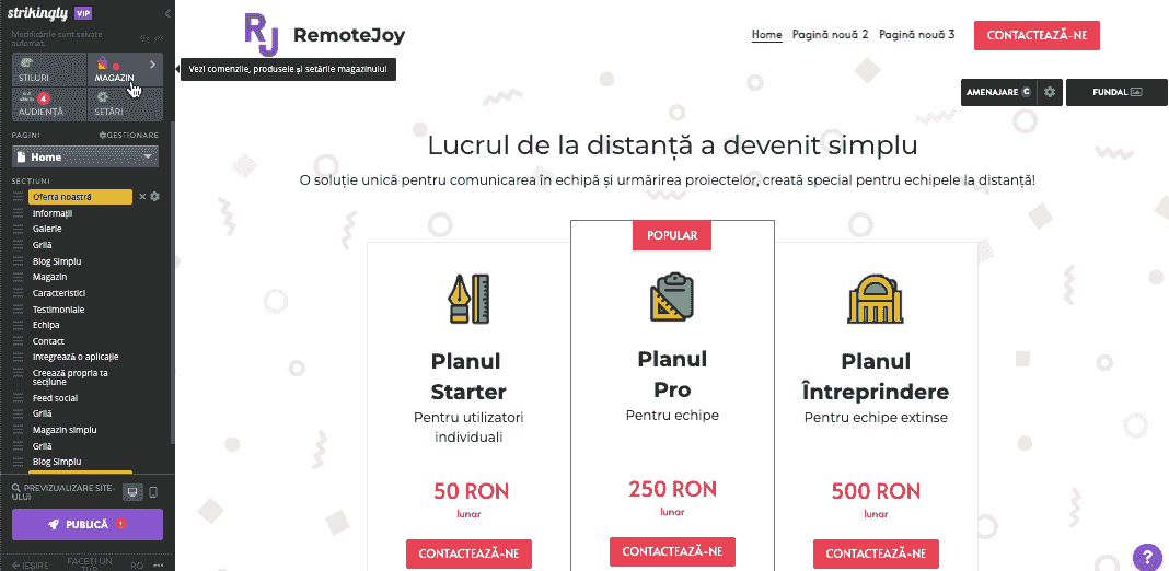 Cum să utilizați Strikingly pentru a gestiona opțiunile de produs - setările magazinului online