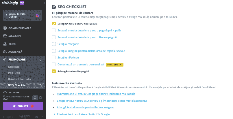 Cum poate Strikingly să ajute cu îmbrăcămintea en-gros - instrumentele SEO ale Strikingly