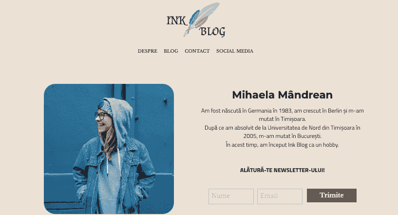 Cerneală Blog șablon de la Strikingly