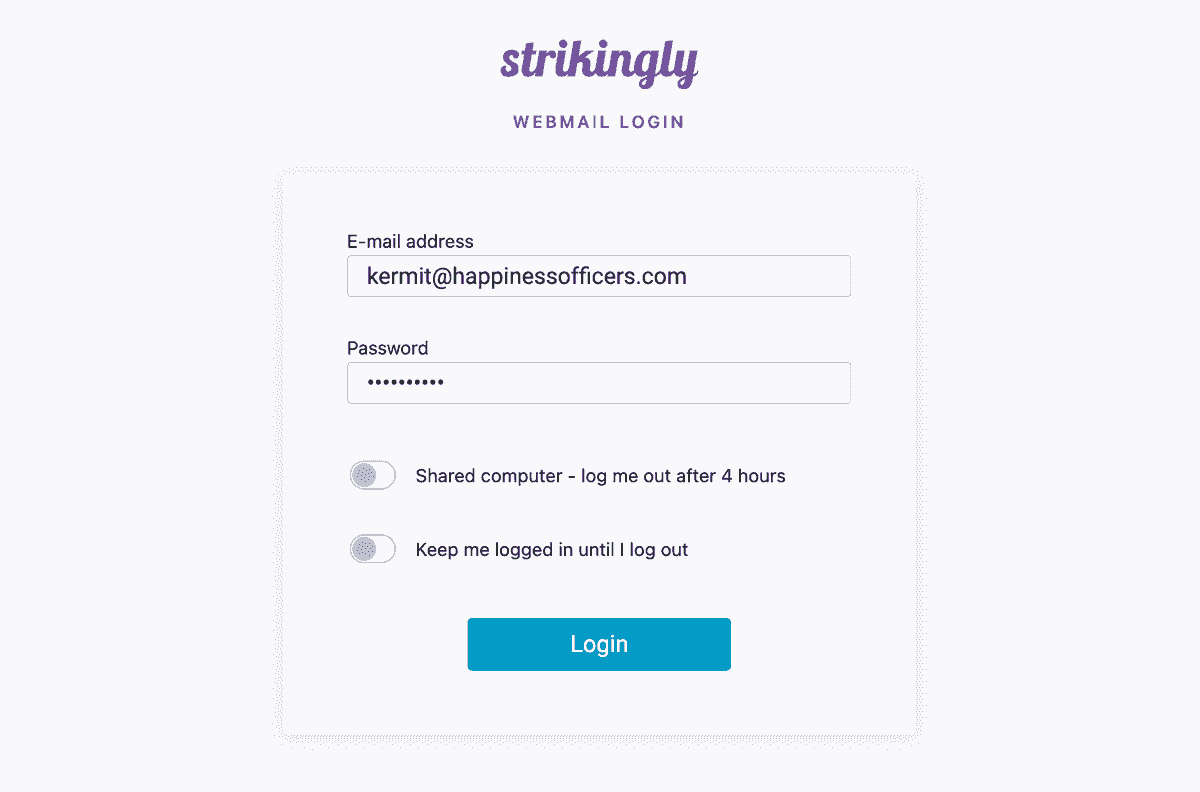 Pagina de autentificare Strikingly Webmail