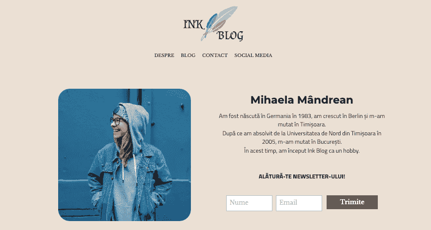 Șablonul de blog Ink de la Strikingly