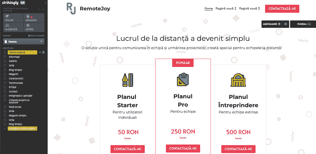 Editorul de magazin online Strikingly