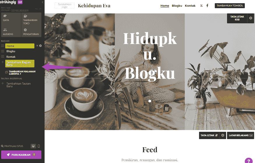 Bagaimana Anda Menambahkan Pernyataan Misi Untuk Bisnis Di Strikingly - Pilih Bagian