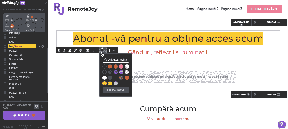 Cum adăugați o declarație de misiune pentru afaceri la Strikingly - stil și format