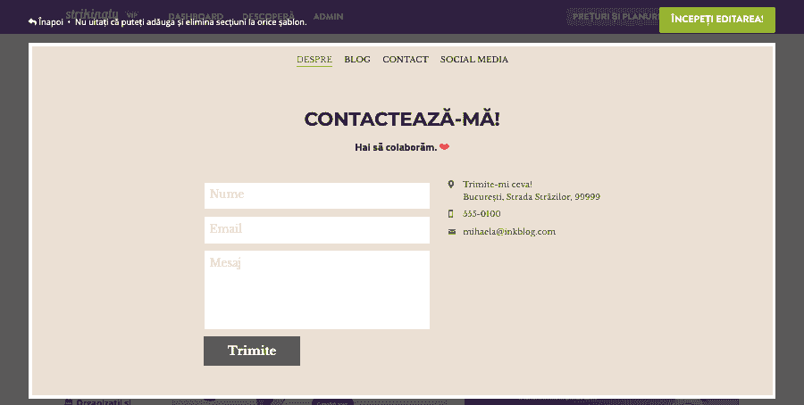 Cum poate Strikingly să ajute afacerile cu feedback-ul clienților - Formulare de contact