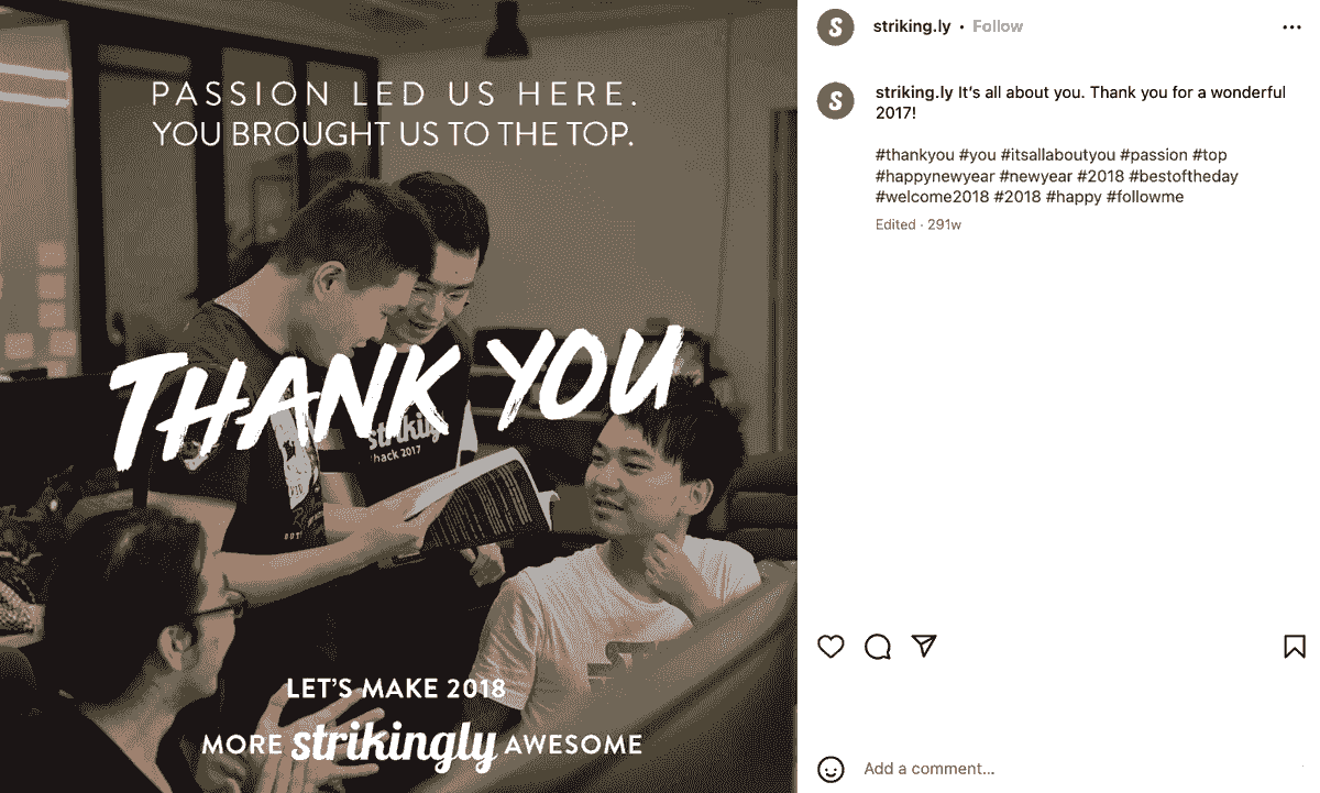 Strikingly Twitter -postaus