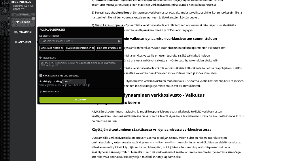 Staattinen vs. dynaaminen verkkosivusto - Oikean verkkosivustosuunnittelun valitseminen yrityksellesi - Strikingly-ominaisuuden hyödyntäminen hakukoneoptimoinnissa - Otsikkotunnisteet ja metakuvaukset