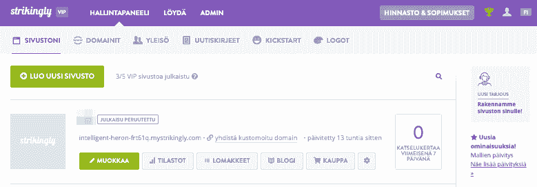 Strikinglyn käyttö tuoteasetusten hallintaan - Käytä Strikingly-hallintapaneeliasi