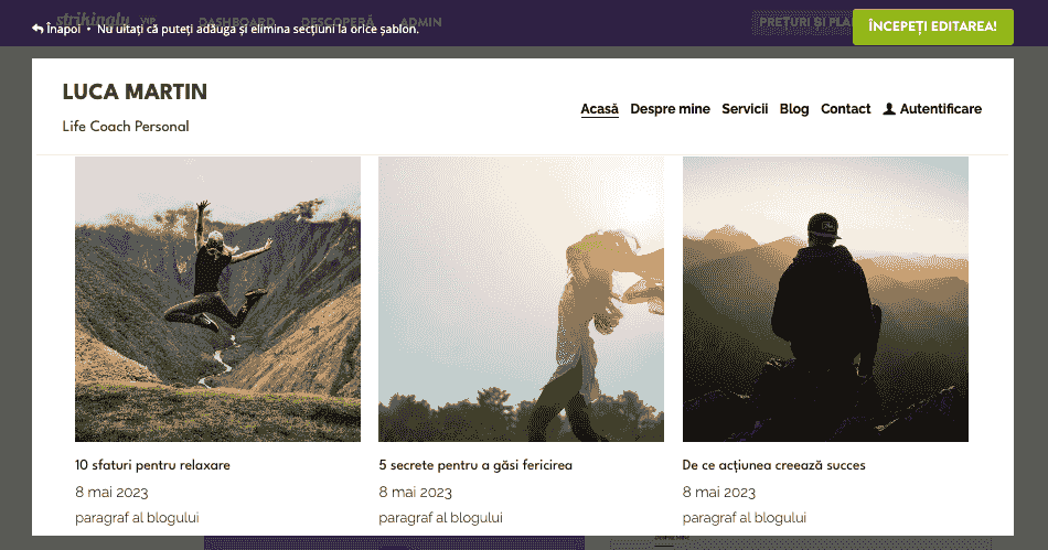 Rolul Strikingly în proprietatea de succes a afacerii - integrarea blogului